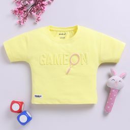 Biskid Cotton Half Sleeves Game On Text Puff Printed Top - Lemon-image-67