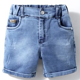 Olio Kids Denim Knit Above Knee Length Distressed Shorts -Light Blue-image-6