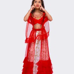 Elaisha Woven Sleeveless Beads & Gota Lace Embellished Lehenga Set With Dupatta - Red-picture-49