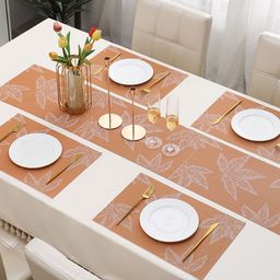 HOKIPO Orange 5 Pieces Floral Table Placemats With Runner-27