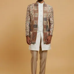Twamev Self-Design Mandarin Collar SherwaniSet-image-30