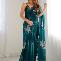 DIVASTRI Floral Sequinned Organza Saree-picture-2