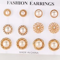 TheVineGirl Combo of 6 Pair Gold Plated Pearl Flower Round Stud Earrings-image-43