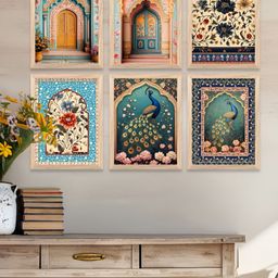WALLLANE Brown & Teal 6 Pieces Wooden Floral And Botanical Wall Art-37