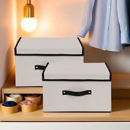 Aura White & Black 2 Pieces Clothes Drawer Organiser For Wardrobe With Lid-15