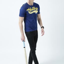 Huetrap Men Navy Blue Printed Round Neck T-shirt-image-89