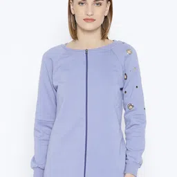 Belle Fille Women Lavender Solid Sweatshirt with Cut-Out Detail-image-84