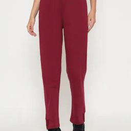 Madame M Secret Wine Cotton Regular Fit Printed Trackpants-picture-0