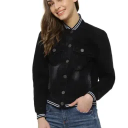 Campus Sutra Black & Blue Regular Fit Denim Jacket-image-88