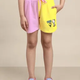Kidsville Yellow & Pink Cotton Printed Hello Kitty Shorts-image-89