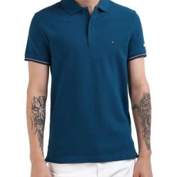 Tommy Hilfiger Blue Cotton Solid Men Slim Fit Polo T-Shirt-image-22