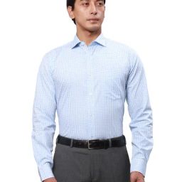 Park Avenue Blue Cotton Slim Fit Checks Shirt-image-92