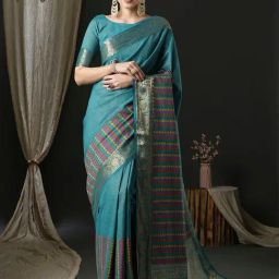 Saree Mall Blue Woven Sarees With Unstitched Blouse-picture-35