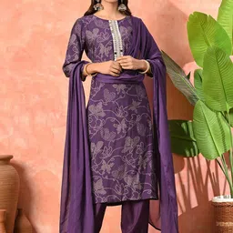 Sangria Bandhani Printed Mirror Work Straight Kurta With Trousers & Dupatta-6
