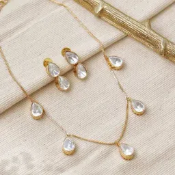 Curio Cottage Pristine Polki Drop Necklace Set-image-82