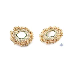 Zaveri Pearls Gold Tone Traditional Clustered Pearls Kundan Stud Earrings - ZPFK11231 image 5