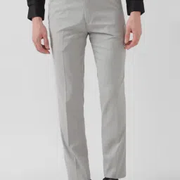 Peter England Grey Slim Fit Texture Trousers-image-67
