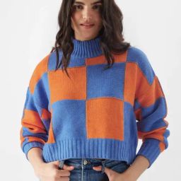 The Souled Store Blue & Orange Cotton Color-Block Sweater-23