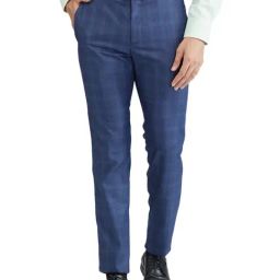 Raymond Blue Slim Fit Checks Trousers-image-93