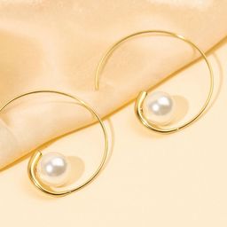 Rukhmani Gold Plated Pearls Beaded Contemporary Half Hoop Earrings-image-56