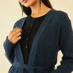 Soch Navy Self Pattern Shrug With Belt image 5