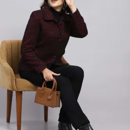 Monte Carlo Maroon Regular Fit Self Pattern Coat image 5