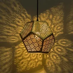 Homesake Golden Metal Cubist Hexagon Moroccan Pendant Light - Set of 1 (Bulb not included)-image-36