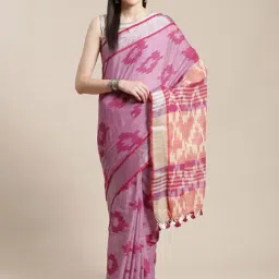 Kalakari India Purple Linen Printed Saree With Unstitched Blouse-picture-17