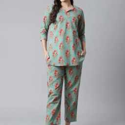 Divena Green Printed Cotton Top & Pant Set-image-15