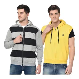 Vimal Jonney Grey & Yellow Hooded Sweatshirt - Pack of 2-image-17
