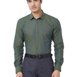 Park Avenue Green Cotton Slim Fit Shirt-image-35