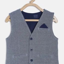 MINIKLUB Kids Blue Self Design Waistcoat-image-73