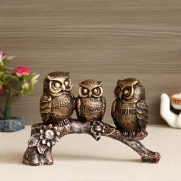 eCraftIndia 3 Owl Sitting on Branch Antique Finish Handcrafted Polyresin Decorative Showpiece-image-13