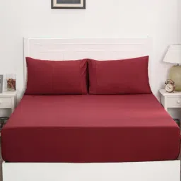 Maspar Colorart Slumber Red 200 TC Cotton Queen Size Bed Sheet with 2 Pillow Cover-image-75