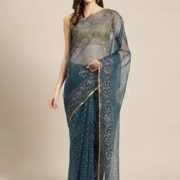 Kalakari India Navy Polka Dots Saree With Unstitched Blouse-picture-47
