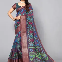 Satrani Multicolored Printed Saree With Unstitched Blouse-image-4