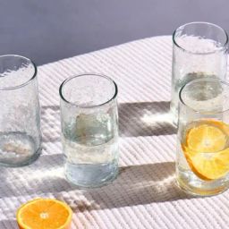 Muun Home Transparent Hand Blown Textured Hammered Only Glasses - Set of 4 (500 ml)-0