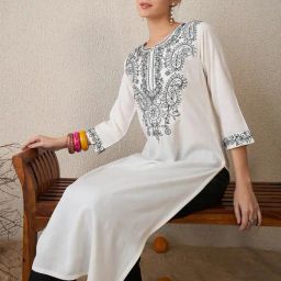 Indo Era White Regular Fit Embroidered Kurta-image-7