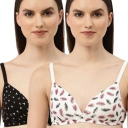 Leading Lady Black & White Cotton Regular Fit Floral Print Bras Sets-picture-45