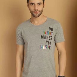 Vimal Jonney Grey Melange Regular Fit Printed Crew T-Shirt-image-36