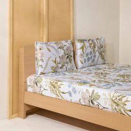 Westside Home Blue Floral Print King Bed Flat Sheet and Pillowcase Set-image-35