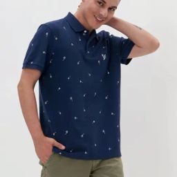 American Eagle Blue Cotton Regular Fit Printed Polo T-Shirt-image-75