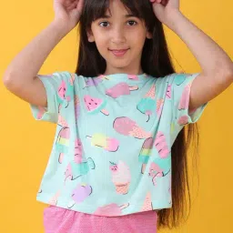 Anthrilo Girls Blue Icecream Summer T-Shirt-image-96
