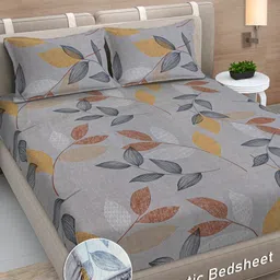 FABINALIV Grey & Brown Floral 300 TC King Bedsheet with 2 Pillow Covers-image-7