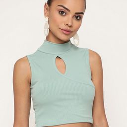 BAESD High Neck Cut-Out Detail Ribbed Fitted Crop Top-image-80