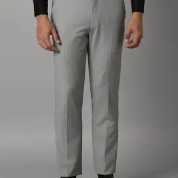 Louis Philippe Grey Slim Fit Checks Trousers-image-102