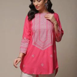 Biba Pink Woven Pattern Kurti-image-51