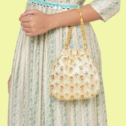Lavie Beige & Green Fabric Potli-45