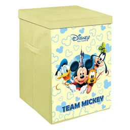 Kuber Industries Cream Coloured & Blue Printed Foldable Laundry Basket With Lid & Handles image 4