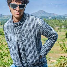 Campus Sutra Grey Regular Fit Striped Jacket-picture-1